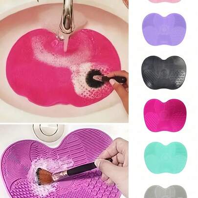1/2 miếng lót làm sạch cọ trang điểm bằng silicon có giác hút, dụng cụ làm sạch cọ trang điểm cầm tay, miếng lót làm sạch cọ trang điểm hình quả táo bằng silicon, thích hợp cho cọ trang điểm, bông mút trang điểm, bông phấn, tuyệt vời để mang theo khi đi du lịch, ở nhà, trường học, ký túc xá, kỳ nghỉ, tiệc tùng, v.v.