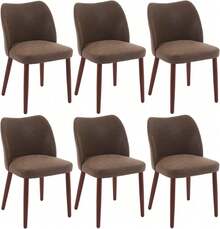 Silla para Comedor moderna Set de 2 Unidades, Silla de cocina tapizada con Tela Duradera de Cuero PU (Textura Lino) con asiento acolchado para Mayor Confort, Silla para Comedor Estilo Mid - Century con patas de madera, ideal para Sala de Estar, Restaurantes y Cafés - Piel sintética - Café - Ver 6