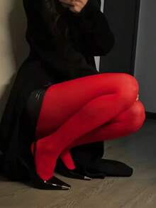 1 Pair 120D Everyday Opaque Tights - Ultra Soft & Stretchy Tights Women, All-Day Comfort Casual Wear (XS-5XL) Dress, - Màu Đỏ Sâu - Xem 9