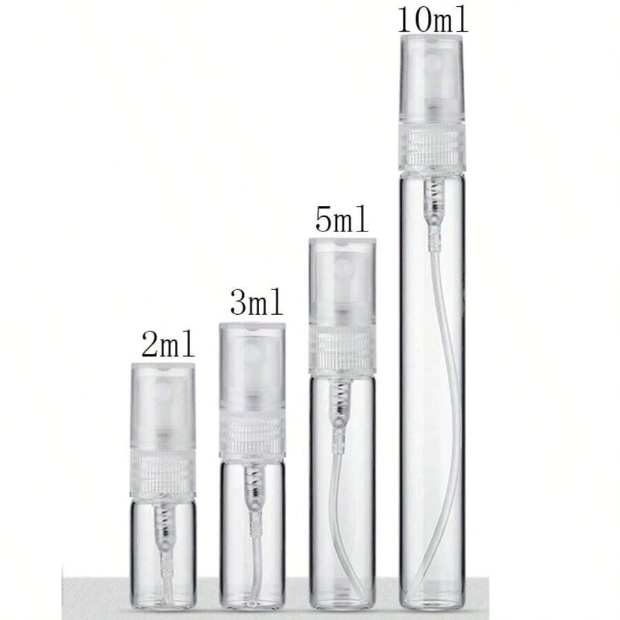 5 piezas Botellas de spray recargables de 5ml/10ml, botellas de perfume compactas y portátiles, ideales para descarga de líquidos, adecuadas para viajes y ocasiones - transparente - Ver 1