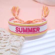 1条复古刺绣“SUMMER”字样手工编织波西米亚风手链，适合送给家人、朋友、学生，也适合旅行和派对佩戴。 - 彩色 - 查看 2