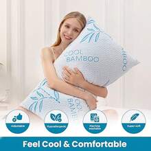 Paquete de 2 Almohadas de bambú para Dormir Espuma viscoelástica triturada Ajustable Funda de Cama de bambú extraíble y Lavable con Cremallera de rayón de bambú Paquete de 2 - Blanco - Ver 2