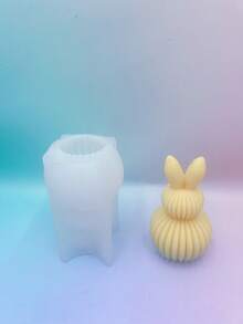 1 pieza Nuevo molde de silicona con forma de conejo a rayas, molde de silicona para hacer velas con forma de conejo lindo, molde de resina epoxi para decoración/regalo del hogar, molde de silicona decorativo artístico para yeso - A-blanco - Ver 3