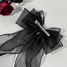 1 pieza Accesorio de decoración de cruz gótica, Clip de pelo con lazo de malla, Clip de pato de metal, Para mujeres - Negro - Ver 3