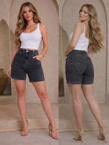 Women's Bermuda Jeans Comfort And Style Premium Faded - màu đen - Xem 3