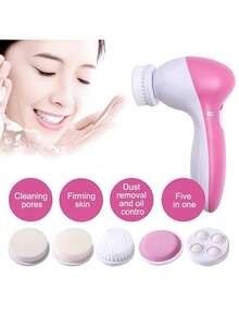5-In-1 Electric Facial Cleansing Brush, Spa Skin Care Massager, Blackhead Remover Cleansing Tool - Red and White - View 2