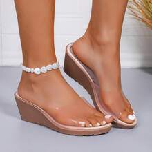 女士新款夏季透明厚底休闲拖鞋，百搭粉色 - 淺粉色 - 查看 7