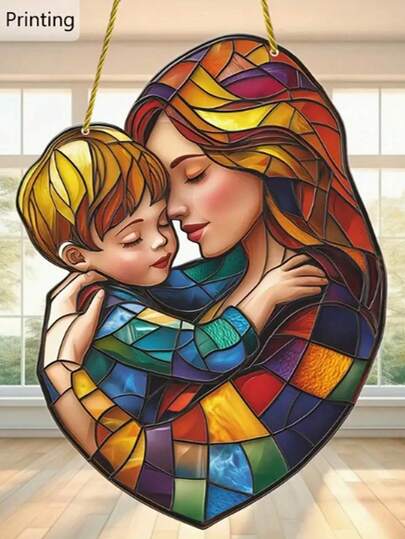 2D Flat Non-3D Mother's Day Hanging Decor, Mother And Child, Acrylic Hanging Decoration, Garden Sun Catcher, Best Gift For Mother, Home Decor, Birthday Party Decoration, Outdoor Garden Yard Decor. Perfect Gift For Mother And Ladies, Serving As Both Wall Sculpture Decor And Birthday Present.