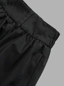 DONICY 女士纯黑色高腰长裙，优雅弹力腰A字裙摆，适合春夏日常穿着及度假 - 黑色 - 查看 3