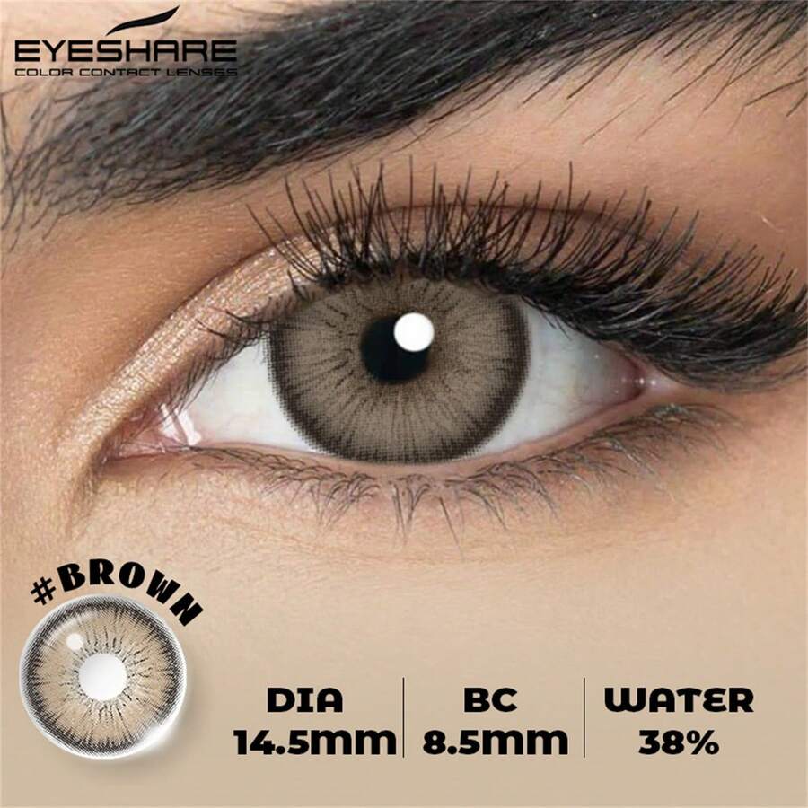 EYESHARE 1Pair Suitable For Eyes Natural Brown Gray Cosmetic Black Soft Lens Blue Eye Makeup, Annual Disposable