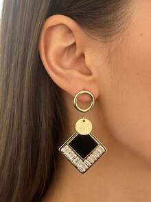 1对经典几何微镶嵌耳环，时尚百搭 - 彩色 - 查看 2