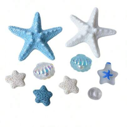 Set de 9 piezas de decoraciones para zapatos con temática marina - Estrellas de mar y conchas azules y blancas. Adecuado para decorar sandalias, zapatos de playa y pantuflas. Opción de regalo perfecta para cumpleaños y festividades