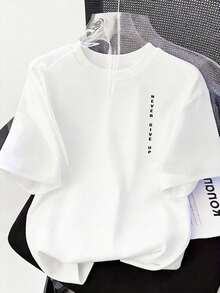 Women's Casual Crew-Neck Short-Sleeved T-Shirt, Featuring A Unique "Never Give Up" Slogan, Regular Length, Stretch Fabric, Suitable For Summer White - White - View 2