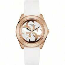 Guess Đồng hồ nữ tối giản hình học rỗng, vỏ hợp kim vàng hồng, dây đeo silicon trắng mềm mại, đồng hồ đeo tay thạch anh thanh lịch, phù hợp cho đi làm hàng ngày, sinh viên, làm quà tặng và phối đồ thời trang đường phố. - trắng - Xem 8