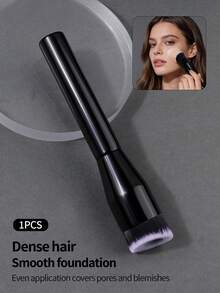 1pc Black Round Foundation Brush, Flat Head Seamless Base Makeup Brush, Lightweight & Smooth, Conceals Blemishes Quickly, Ideal For Beginners, Essential Makeup Tool, Birthday Gift - Black - View 4