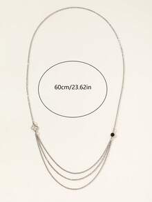 Bộ 3 món: Dây chuyền hình giọt nước bằng thép không gỉ màu bạc đính đá Zirconia + Dây chuyền hình chữ Y hình cỏ bốn lá bằng thủy tinh đen + Dây chuyền dài hình ba vòng tròn hình cỏ bốn lá bằng thủy tinh đen - Bạc - Xem 8