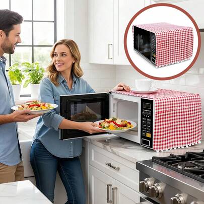 1pc Cute Microwave Dust Cover With Side Pockets, Kitchen Appliance Protector For Home Decor