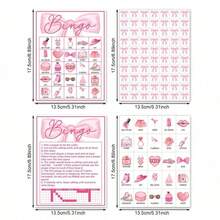 33 Stück rosa Schleifen Bingo Karten, rosa Partyspiel, geeignet für 24 Spieler, Prinzessin Puppen Bingo Spiel, geeignet für Baby-Shower, Familientreffen, Muttertag, Abschlussfeier und andere Anlässe - Verschiedenfarbig - Übersicht 2