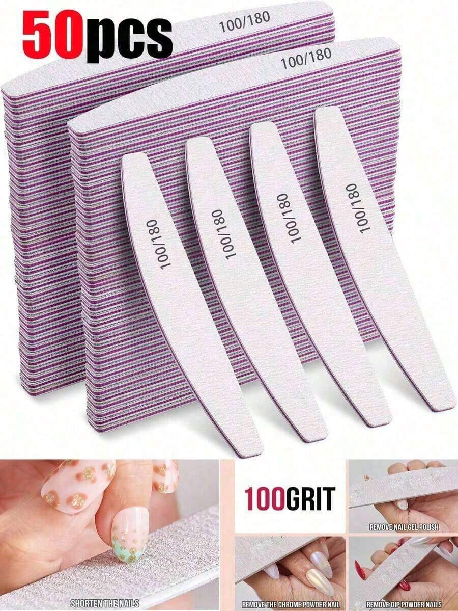SGIAWETA-50pcs Nail Files, Double-Sided Nail Buffers, Professional Nail Care Tools Nail Shaping, Buffing, Polishing, Suitable Women Fingernails And Toenails, Home And Salon Use, Nail Art Supplies-Birthdaygift - 淺灰色 - 查看 1