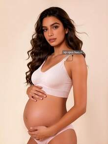 Hart & Haze 1pc Maternity & Nursing Bra, Light Pink Seamless Wireless Bra, Adjustable Shoulder Straps Suitable For Pregnancy And Postpartum - Baby Pink - View 1