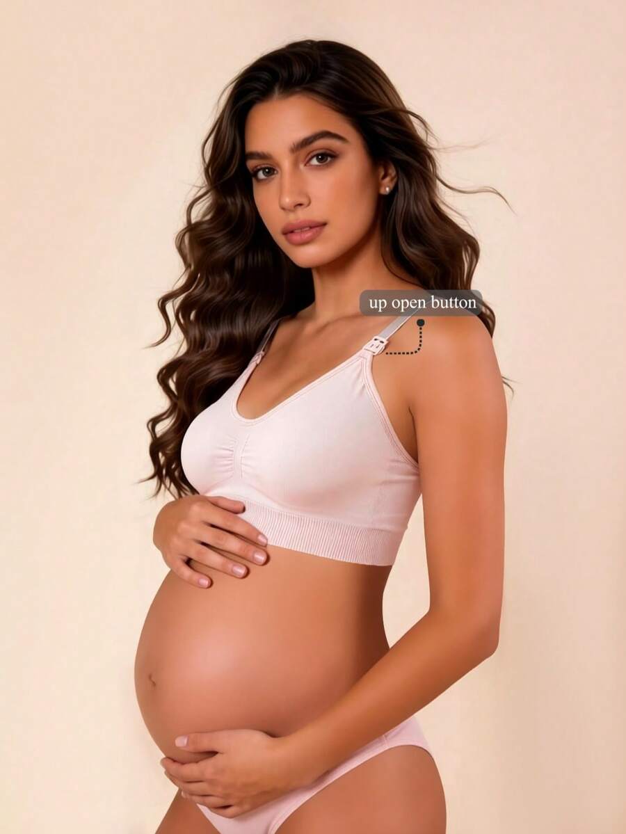 Hart & Haze 1pc Maternity & Nursing Bra, Light Pink Seamless Wireless Bra, Adjustable Shoulder Straps Suitable For Pregnancy And Postpartum - Baby Pink - View 1