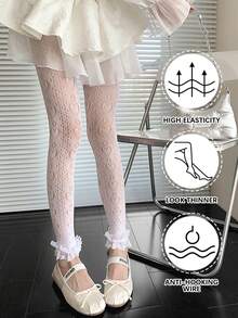 Lolita Spring/Summer Lightweight Heart & Polka Dot Lace Trim Cropped Tights, Sweet Girl Stockings - Multicolor - View 3