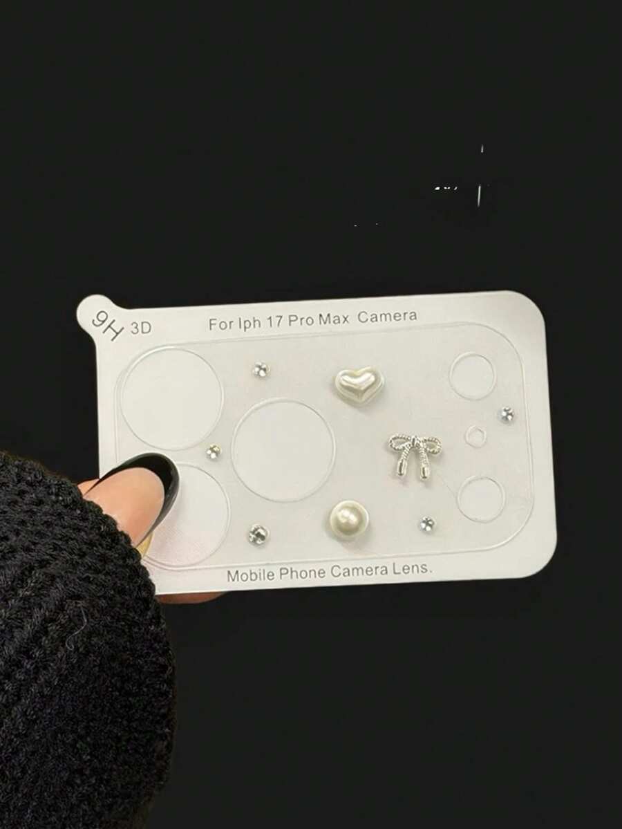 防缠绕镜头保护膜，ins风小众3D仿珍珠水钻贴纸，DIY适用，兼容 17 Pro Max，透明镜头膜，新款苹果17 Pro相机防刮静电吸附软膜，婚礼礼物派对适用 - 無色 - 查看 1