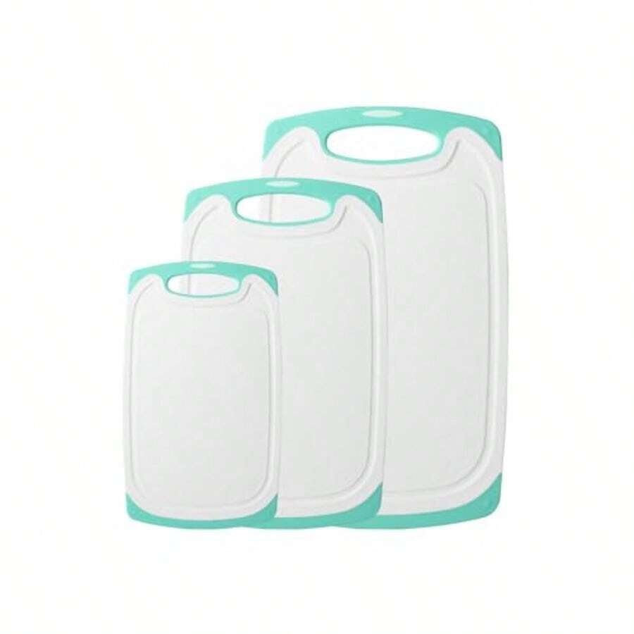Juego de tablas de cortar de cocina sin BPA juego de 3 piezas con asas de fácil agarre y parte inferior antideslizante para cortar frutas verduras pescado y carne verde - verde - Ver 1