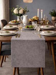Soft Velvet Textured Stain Resistant Modern Table Runner - Minimal Dining Room Decor - Luxury Elegant Table Setting - Grey - View 1
