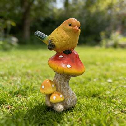 Charming Yellow Bird & Mushroom Resin Statue – Delightful Decorative Accent For Home, Office, Balcony & Small Garden Spaces. Sweet Cartoon Style Ornament Ideal For Shelf Display, Table Centerpiece, Nightstand & Cabinet Decoration. Handcrafted, Sturdy & Beautifully Designed To Bring Peaceful Nature Atmosphere, Great For Personal Use Or Heartwarming Gift For Family & Friends.