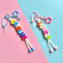 One Personalized Hand-Woven Keychain, Colorful Beads, Star/Bear Accessories, And Customizable Lettering. A Great Back-To-School Or Birthday Gift. - Star Keychain - View 4