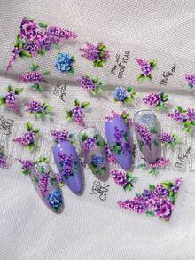 Nail Art Sticker With Purple Lilac Flower Clusters As The Main Element, Accented With A Few Blue-Purple Flowers And Fresh Green Leaves, Paired With A Gentle, Healing English Phrase. The Overall Color Tone Is Soft And Elegant, Exuding A Tranquil And Romantic Spring Vibe. The Style Is Intellectual, Gentle And Poetic, Highly Suitable For Those Who Love Spring Ambiance, Pursue Delicate Emotional Expression And Healing Aesthetics. - Multicolor - View 7