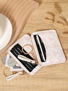With A Chain Keychain,Bow Zipper Small Wallet Coin Pocket Small Purse Bifold Slim Women Wallet MiniThin,Lightweight,Multi Layer Portable,ID Card,Money Credit Card Minimalist,Fashion,Modern,Business,For Anniversary,For Birthday Gift,For Gift,For Girls,For Lady,For Female,Bag School Supplies For School Dorm Room & Back To School - White - View 8