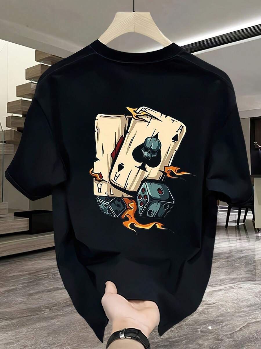 Camiseta de manga corta para hombre de algodón puro de alta calidad con estampado de marca de moda.#Nueva Camiseta Holgada de Verano, Talla Grande, Casual y Versátil - Negro - Ver 1