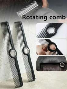 360° Rotating Hairdressing Comb, Barber Salon Styling Tool, Wide Teeth Double-Sided Bearing Swivel Comb, Anti-Static Easy Gliding Hair Brush - Black - View 1