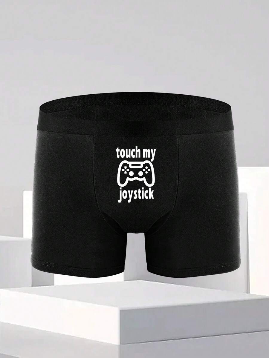 Quần lót nam màu đen in chữ hình tay cầm chơi game, co giãn, thoải mái, thích hợp mặc hàng ngày. - màu đen - Xem 1