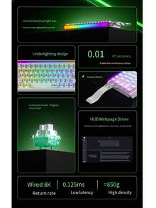 ATTACK SHARK X68 HE 8000Hz 超快触发键盘，0.01ms RT 精准有线游戏键盘，磁力开关，可调节触发，超快触发，快速点击，RGB 灯效，兼容 PC - 彩色 - 查看 11