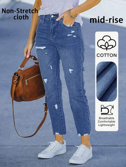 Damen Casual Lässig Allround Relaxed Fit Jeans Frühling