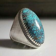 1枚优雅镀银戒指，镶嵌闪亮合成绿松石，精致珠宝，适合订婚、结婚、派对装饰，也是周年纪念日和生日礼物的完美之选。 - 銀色 - 查看 9