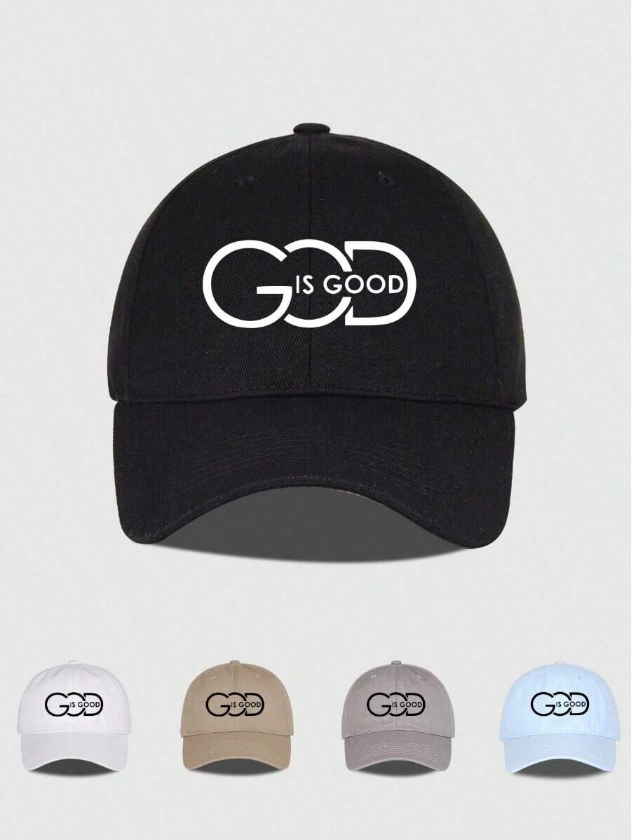 1pc God Is Good Printed Soft-Top Baseball Cap, Solid Color Minimalist Fashion Adjustable Breathable Comfortable Snapback Hat, Suitable For Spring/Summer, Casual, Work, School, Christian - God Is Good - 查看 1