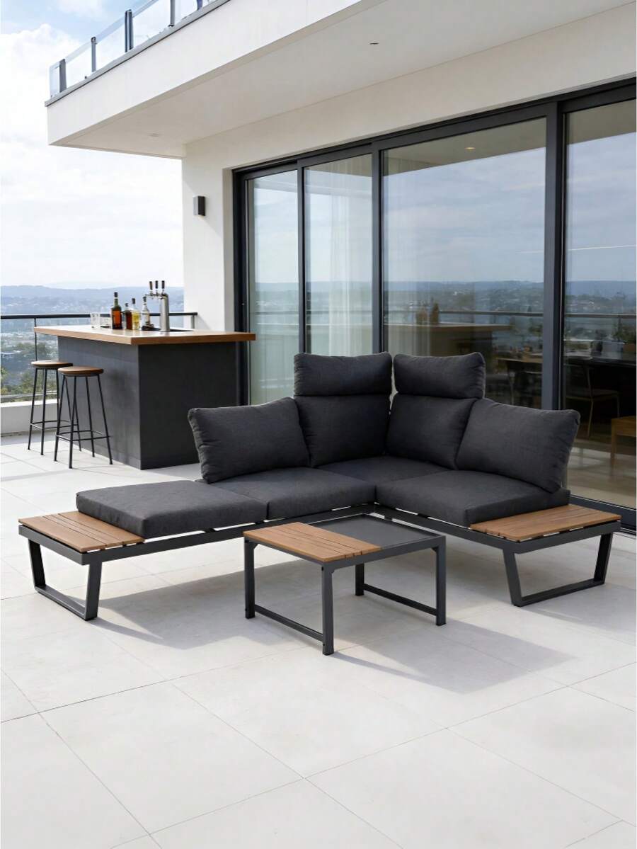 一套/两件套黑色/灰色沙发，多人沙发，易于组装，节省空间，适用于家庭、室内、办公室和花园 - 彩色 - 查看 1