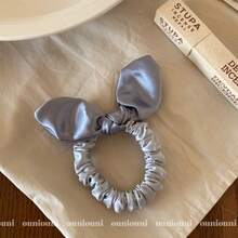 1pc French Satin Bow Bunny Ear Headband, High Elasticity, Faux Silk Pleated Hair Scrunchie, Elastic Hair Accessory - Multicolor - View 17