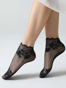 1/5/10 Pairs Of Breathable Elastic Women's Lace Transparent Invisible Summer Thin Non-Slip Leaves Short Ankle Socks - Multicolor - View 7