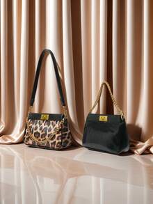 High-End Women's Minimalist One Shoulder Chain Bag, Suitable For Business/Casual Commute, Leopard Print Handbag With Handheld Or Crossbody Carry - Multicolor - View 2