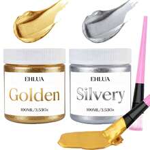 Juego de pintura acrílica ELHUA en oro/plata con pinceles, adecuado para pintar en rocas, madera, tela, cerámica, lienzo, de uso múltiple - 100 ml + pincel - Ver 11