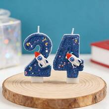 1 peça/2 peças Velas Numéricas Criativas de 0 a 9, Design de Laço Rosa e Foguete Espacial Azul Escuro, Adequado para Meninos e Meninas, Velas Decorativas para Bolos, Velas para Festas Temáticas, Ideal para Aniversários de Crianças, Aniversários e Chás de Bebê - Arco/Foguete - Visão 13