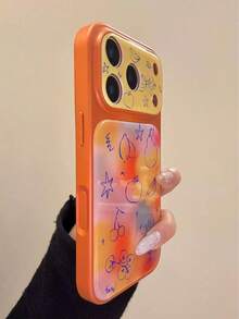 Summer Ins Niche Orange Gradient Line Fruit Pattern Phone Case Compatible With Iphone 17 Pro Max, 16 Pro New, 14 Pro, 15 Pro, Creative Full-Covered Anti-Fall Phone Cover - Orange - View 4