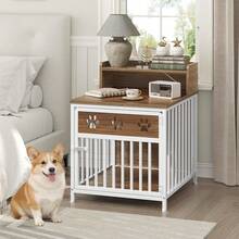 Dog Crate Furniture Small Dogs, Wooden Dog Kennel, Indoor Pet Crate End Table, Two-Tier Small Pet Crate, Living Room, Bedroom, White And Walnut DC01WH - 1 - View 8