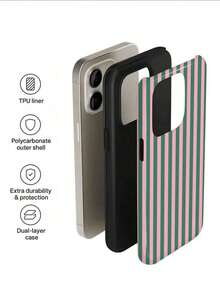 Gestreifter 1 minimalistischer künstlerischer bunter Streifenmuster glänzender Zwei-in-Eins Filmhülle Vollschutz Handy Hartschale geeignet für iPhone11/12/13/14/15/16/17pro Max - Verschiedenfarbig - Übersicht 4