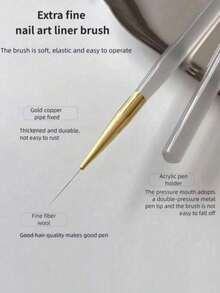 5pcs/Set Japanese Style Fine Liner Nail Art Pens, Gray Handle Nail Painting Brushes - Multicolor - View 2